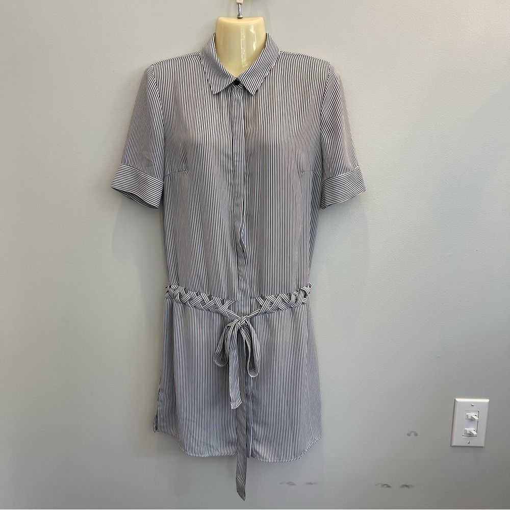 Bailey 44 Vertical Stripe Mini Dress SPORTY Short Sleeve Belt Womens Small USA